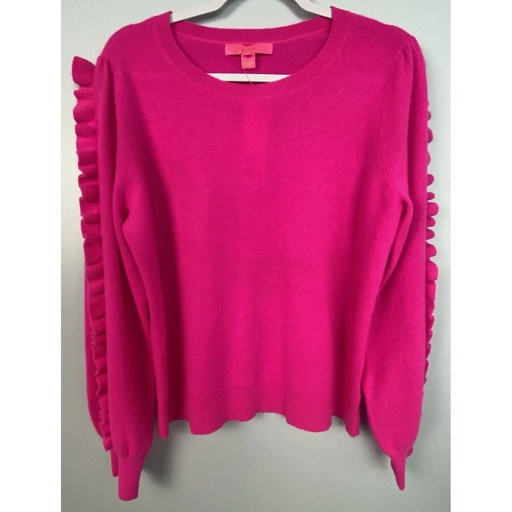 Lilly PULITZER Vibrant Cashmere Pink Ruffle Georgetta Sweater - Picture 10 of 13